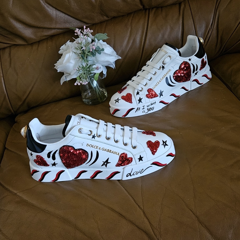 New Women's Dolce & Gabbana Portofino Nappa Calfskin Designer Sneakers Sz 8 US - Picture 3 of 16
